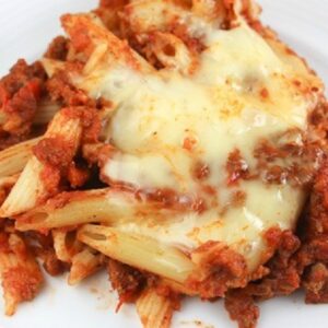 Baked Penne Pasta with Ground Beef and Italian Sausage
